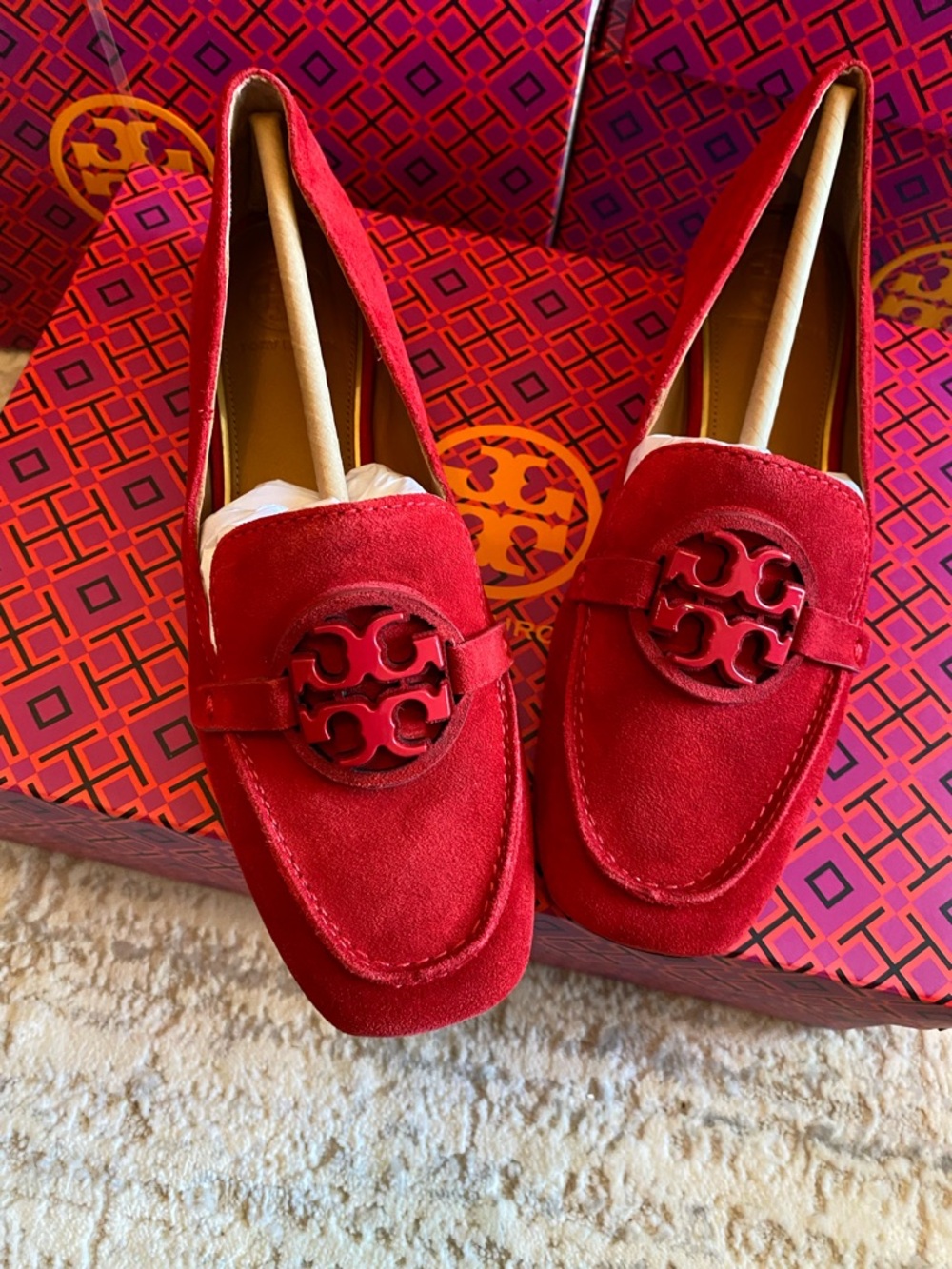 Tory Burch Red Suede Metal Miller 15 MM Loafers